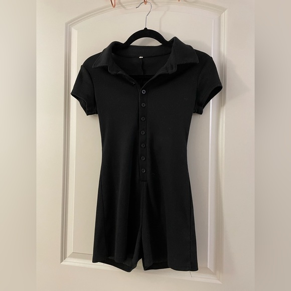 Black One-Piece Button-Up Short-Suit - Picture 2 of 3